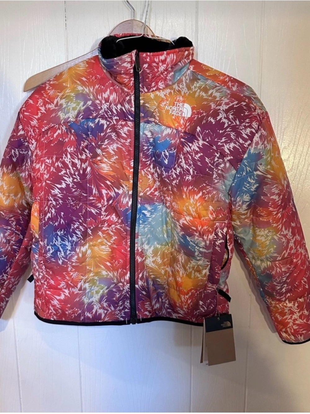The North Face Colorburst Puff Jacket in Red, Purple and Blue